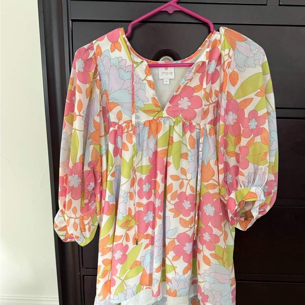 Vibrant Floral Blouse - Pink, Orange, Yellow